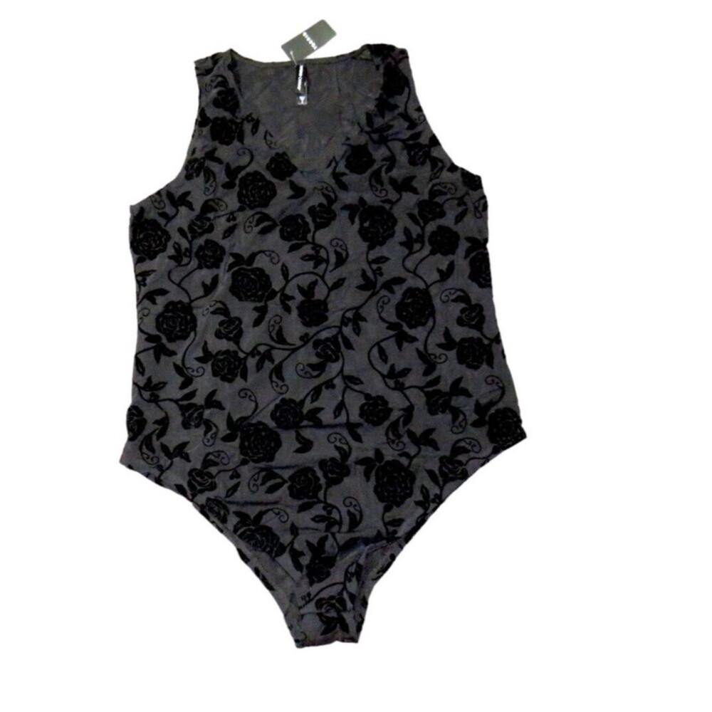 Torrid Black Mesh Floral Velvet Flocked Bodysuit Plus Size 2X